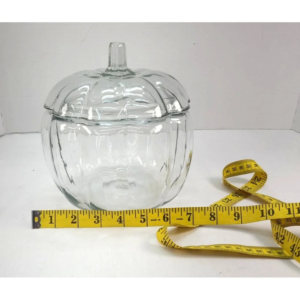 Anchor Hocking Pumpkin Jar Candy Cookie Clear Glass with Lid Vintage